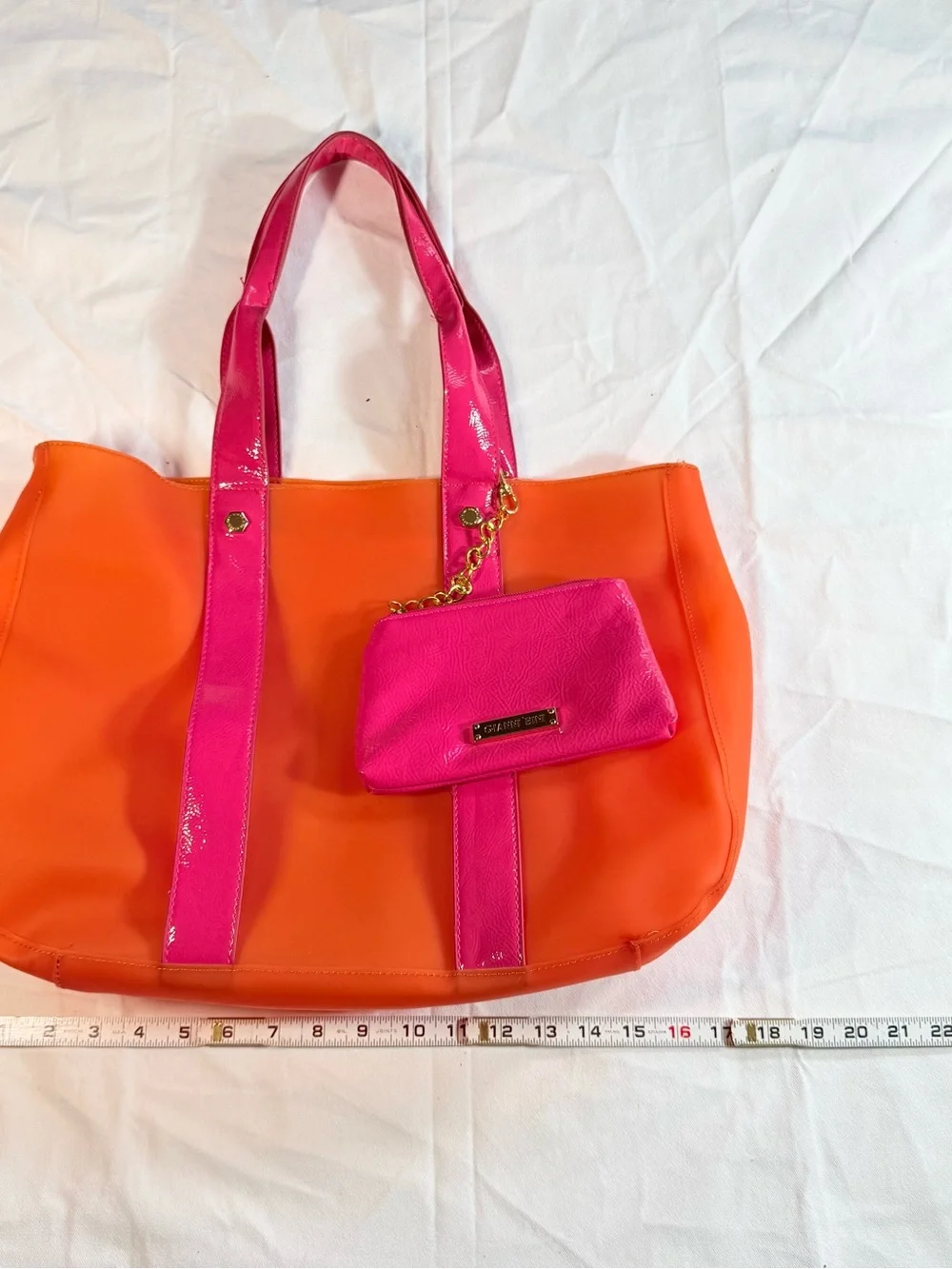 Gianni Bini Bright Orange & Hot Pink Jelly Tote with Detachable Wristlet Pouch